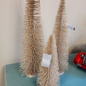Set of 3 Gold Bottle Brush Christmas Trees